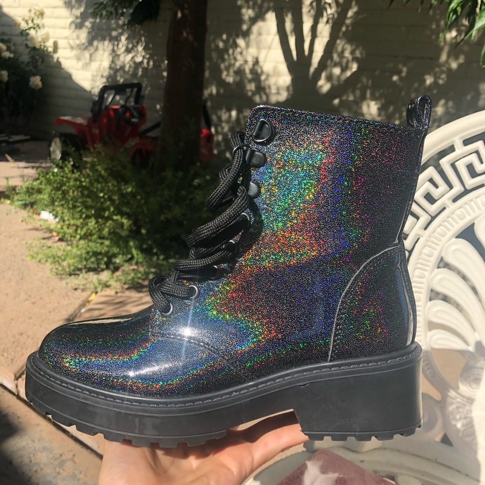 Holographic Iridescent shiny combat boot